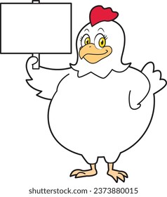 Illustration of a hen with a sign