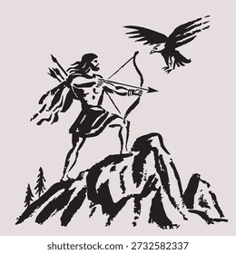 Ilustración de Heracles rescatando a Prometeo disparando al águila en la mitología griega