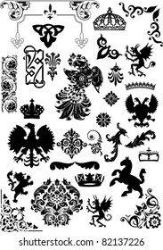 illustration with heraldic animals and ornaments on white background