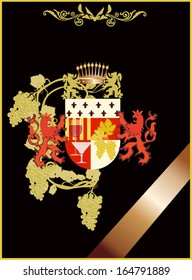 illustration with heraldic composition on black background