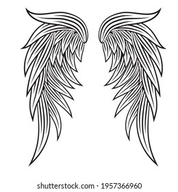 illustration of heraldic wings black line over white background