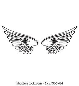 illustration of heraldic wings black line over white background