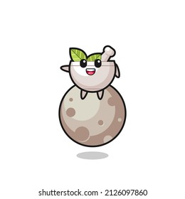 illustration of herbal bowl cartoon sitting on the moon , cute style design for t shirt, sticker, logo element