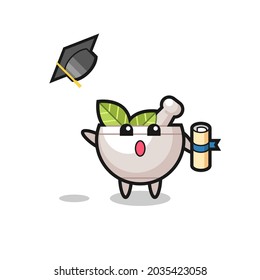 Illustration of herbal bowl cartoon throwing the hat at graduation , cute style design for t shirt, sticker, logo element