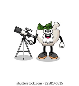 Illustration of herbal bowl mascot as an astronomer , character design