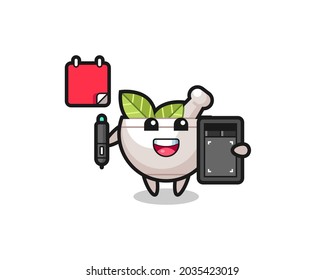 Illustration of herbal bowl mascot as a graphic designer , cute style design for t shirt, sticker, logo element