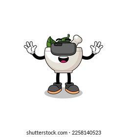 Illustration of herbal bowl with a vr headset , character design