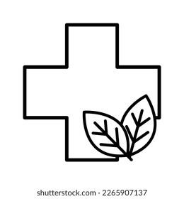 Illustration of herbal medication, leaf with medical symbol icon vector