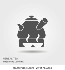 Illustration of Herbal traditional Tea. Tea Cup, Chinese teapot. Oriental, Chinese tea logo template. Vector Image EPS 10. Flat minimalistic style