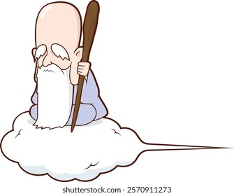 Illustration of a hermit riding a cloud