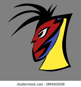 Illustration of hero head vector image, with colorful background on gray