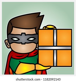 An illustration of a hero holding a package box