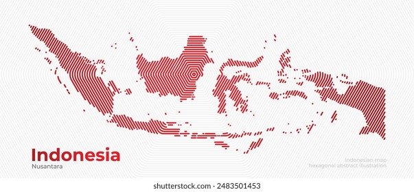 Illustration of a hexagon line on the map of Indonesia with the center in the capital. Modern concept design