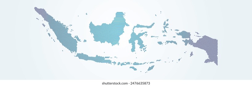 Illustration of the hexagon lines of the Indonesian map in blue gradations. Modern concept design