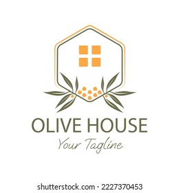 Illustration Hexagon Olive Plant Design House Premium Residential Apartment Building logo design