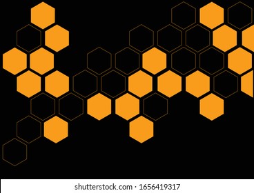 Illustration of hexagon pattern is abstract pattern arranged of hexagon from shape of beehive and honeycomb. Match different complimentary color, black and orange.