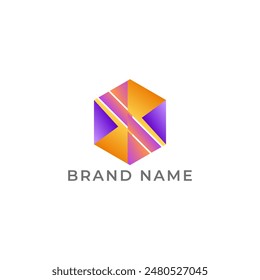 ILLUSTRATION HEXAGON SIMPLE  GRADIENT PURPLE ORANGE PINK COLOR TECH LOGO ICON MODERN SIMPLE TEMPLATE ELEMENT DESIGN VECTOR