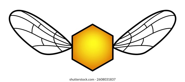 Illustration of a hexagon with wings symbolizing a honey bee