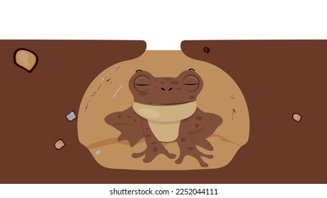 Illustration of a Hibernating Frog Underground In Winter.