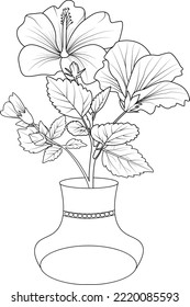 illustration of a hibiscus flower, vector sketch pencil art, bouquet floral coloring page and book isolated on white background clipart.
