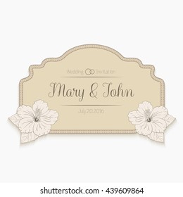 illustration with hibiscus flowers. Vector congratulation or invitation card. floral beige background. badge, label, banner