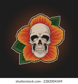 illustration of hibiscus skull flower
