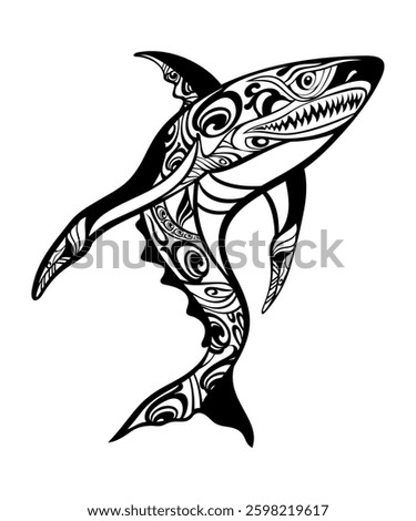 Illustration of a hideous shark tattoo on white background