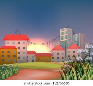 Illustration of the high buildings at the hilltop