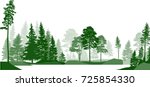 illustration with high pines in fir trees forest isolated on white background