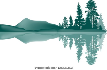 illustration with high pines forest isolated on white background