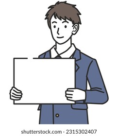 Illustration of high school boy with board