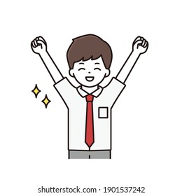 Illustration of a high school boy doing a guts pose with a smile