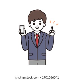 Illustration of a high school boy holding a smartphone