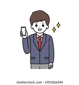 Illustration of a high school boy holding a smartphone