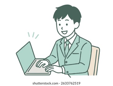 Illustration of a High School Boy Using a Laptop