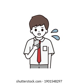 Illustration of a high school boy who is having trouble understanding how to operate a smartphone