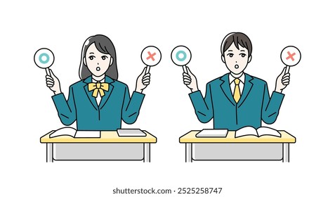 Illustration of high school boys and girls raising round bills