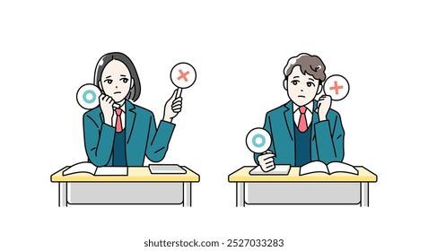 Illustration of high school boys and girls raising round bills
