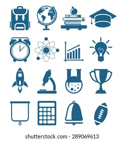 Illustration  High School and College Education Minimal Icons, Isolated on White Background - Vector