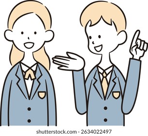Illustration of a high school girl and a high school boy having a conversation