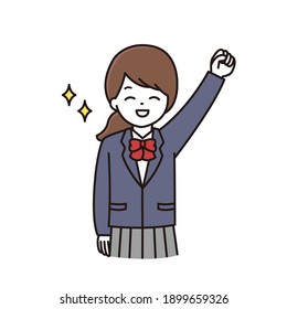 Illustration of a high school girl doing a guts pose with a smile