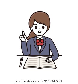 Illustration of a high school girl explaining by pointing with a troubled face while studying