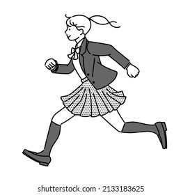 It Is A ｍonochrome Illustration Of A High School Girl Or A Junior High School Girl Running In Uniform.Vector Data That Is Easy To Edit.