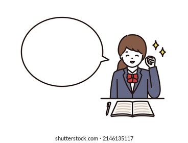 Illustration of a high school girl in school uniform doing a guts pose with a smile