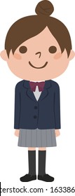 Illustration of a high school girl wearing school uniform.