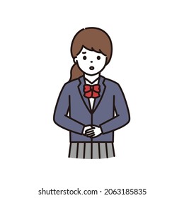 Illustration of high school girls and junior high school students in uniforms who apologize