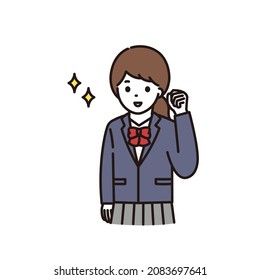 Illustration of high school girls and junior high school students in school uniforms doing guts poses with a smile