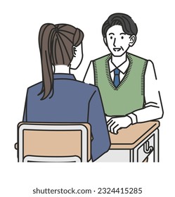 The illustration of High school girls and junior high school girls having an interview