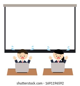 Illustration von Schülerinnen und Schülern in der Oberstufe und Mädchen fehlgeschlagene Präsentation