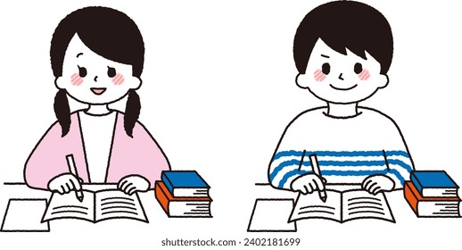 Illustration of high school students studying.